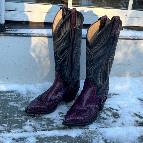 Cowboy Boots Snakeskin Purple Leather Western Heel - Picture 10 of 10